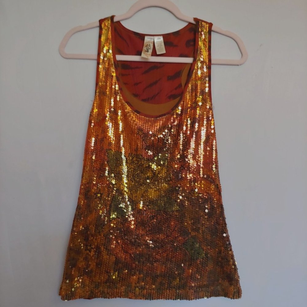 Lster womens red and black sequin floral pattern tank Large